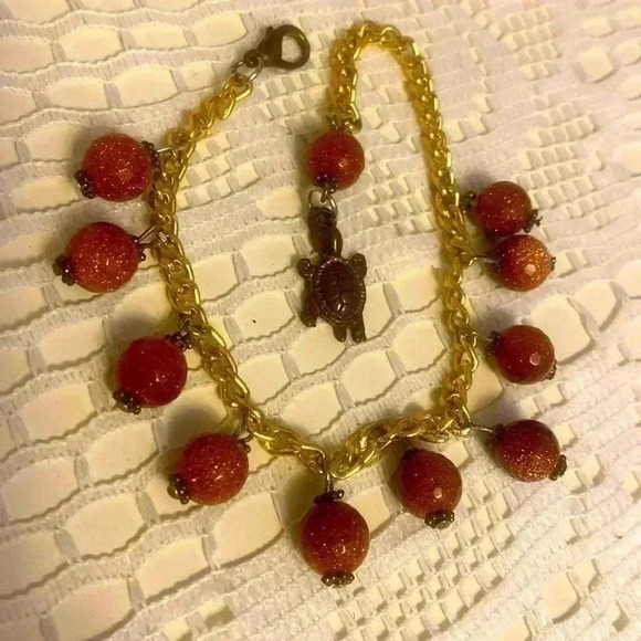 Natural  Goldstone vintage bracelet - Picture 2 of 4